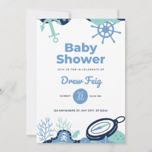 Invitación Baby Shower de marinero blanco azul