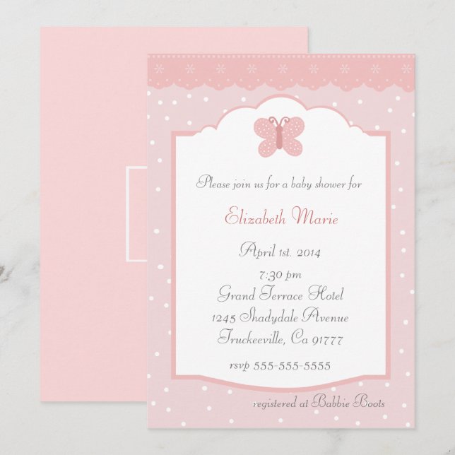 Invitación Baby Shower de mariposa (Anverso / Reverso)