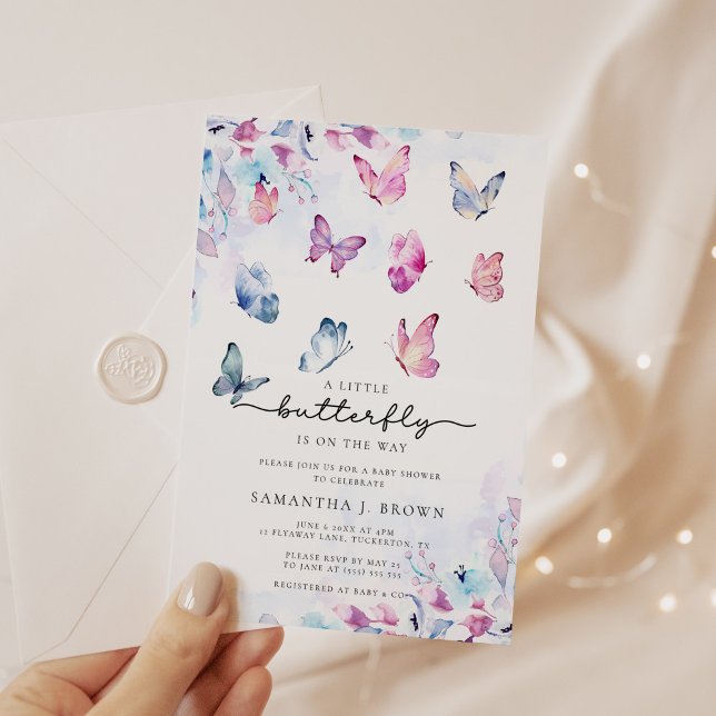Invitación Baby Shower de mariposa acuarela (Subido por el creador)