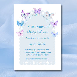 Invitación Baby Shower de mariposa azul turbia rosa