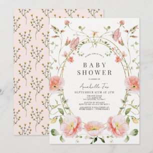 Invitación Baby Shower de mariposa con adormidera rosa Wildfl