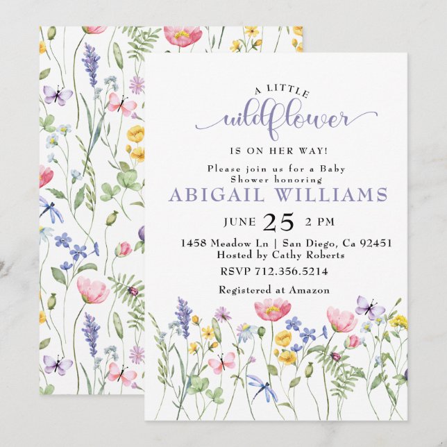Invitación Baby Shower de mariposa de Boho Wildflower (Anverso / Reverso)