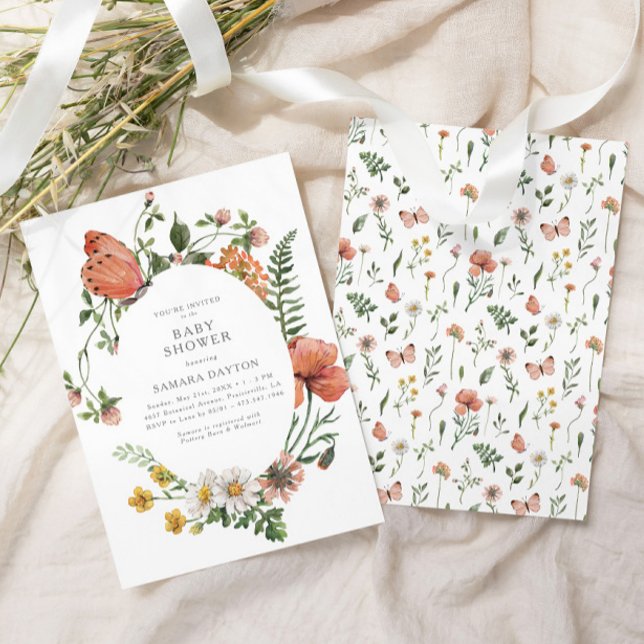 Invitación Baby Shower de mariposa de flores silvestres bohem (Subido por el creador)