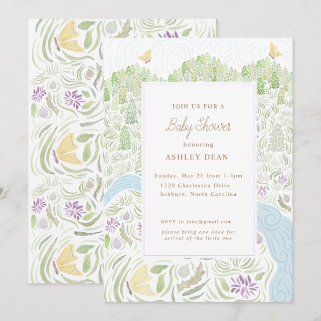 Invitación Baby Shower de mariposa dorada (Anverso / Reverso)
