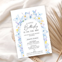 Baby Shower de mariposa estilo flor azul moderno