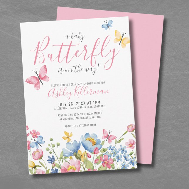 Invitación Baby Shower de mariposa floral (Floral Butterfly Baby Shower Invitation)