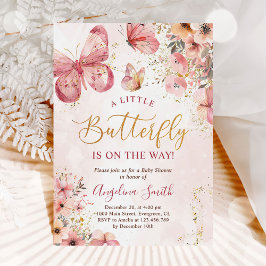 Invitación Baby Shower de mariposa floral de boho rosa