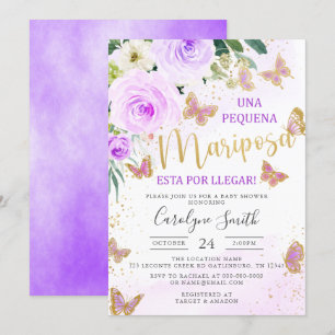 Invitación Baby Shower de mariposa floral de Lavender en espa