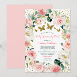 Invitación Baby Shower De Mariposa Floral De Oro Rosa Por Cor