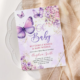Invitación Baby Shower de mariposa floral morada y dorada