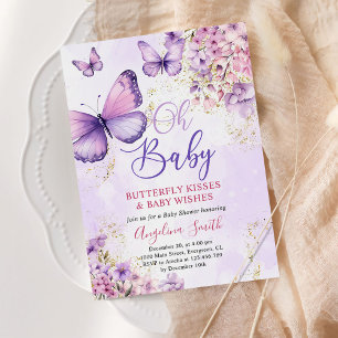 Invitación Baby Shower de mariposa floral morada y dorada
