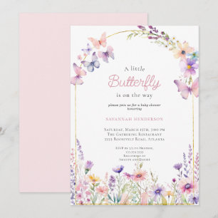 Invitación Baby Shower de mariposa floral rosa