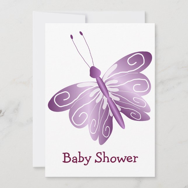 Invitación Baby Shower de mariposa morada (Anverso)