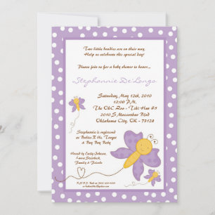 Invitación Baby Shower de mariposa púrpura de TWIN