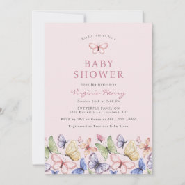 Invitación Baby Shower de mariposa rosa