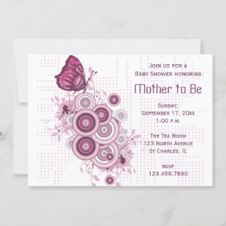 Invitación Baby Shower de mariposa rosa