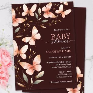 Invitación Baby Shower de mariposa rosa acuarela caprichosa