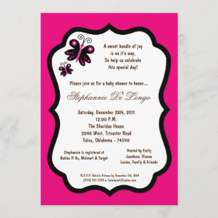Invitación Baby Shower de mariposa rosa caliente las 24 horas