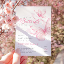 Invitación Baby Shower de mariposa rosa delgada