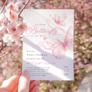 Invitación Baby Shower de mariposa rosa delgada