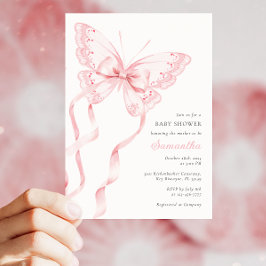 Invitación Baby Shower de mariposa rosa elegante
