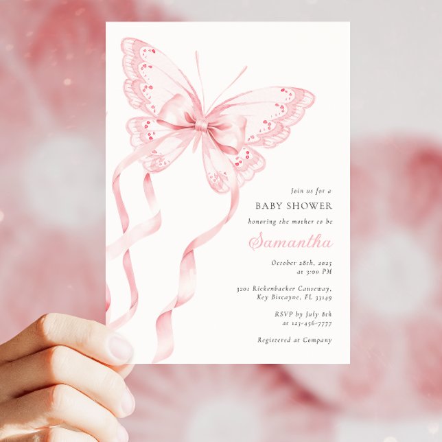 Invitación Baby Shower de mariposa rosa elegante (Subido por el creador)