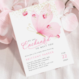 Invitación Baby Shower de mariposa rosa encantada