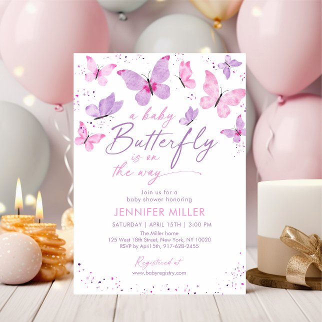 Invitación Baby Shower de mariposa rosa morada (Subido por el creador)