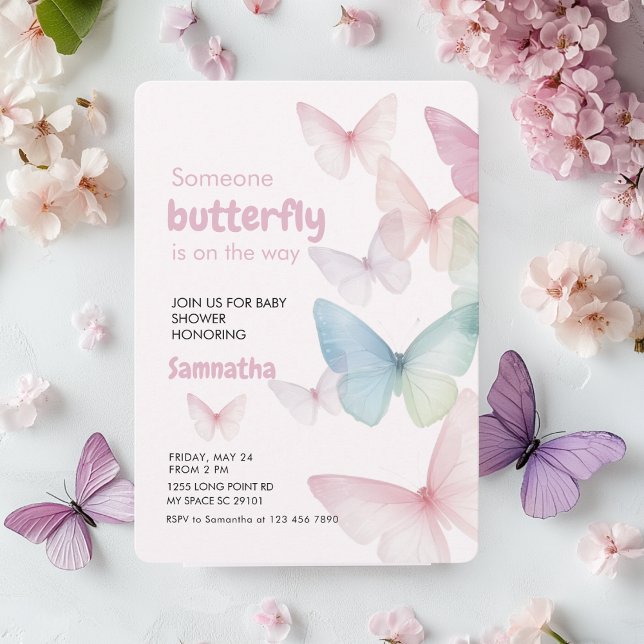 Invitación Baby Shower de mariposa rosa pastel (Subido por el creador)