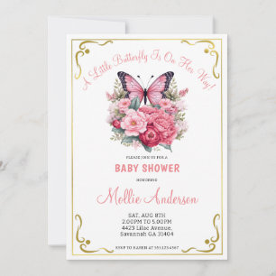Invitación Baby Shower de mariposa rosa y flores
