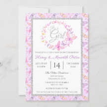 Baby Shower de mariposa rosa y morado plateado