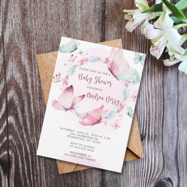 Invitación Baby Shower de mariposa rosada (Subido por el creador)