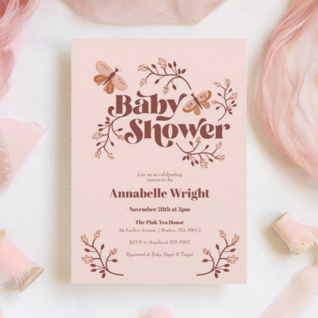 Invitación Baby Shower de mariposa rosada (Subido por el creador)