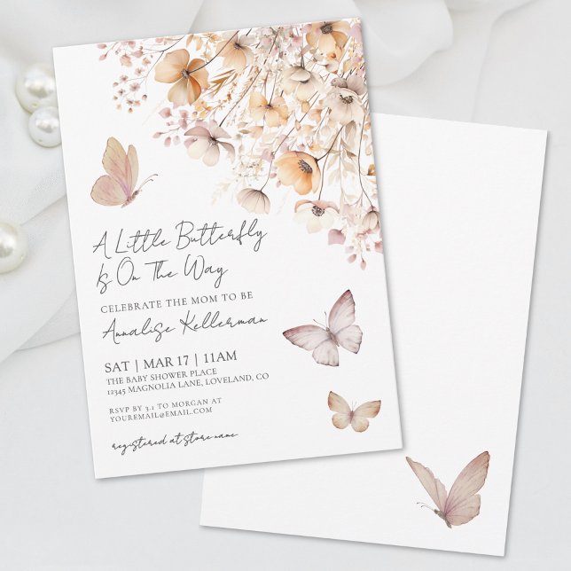 Invitación Baby Shower de mariposa silvestre (Butterfly Wildflower Baby Shower Invitation)