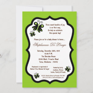 Invitación Baby Shower de mariposa verde eléctrico