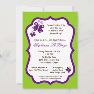 Invitación Baby Shower de mariposa verde eléctrico