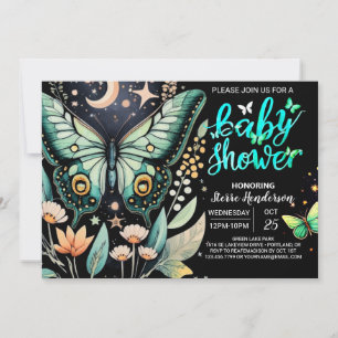 Invitación Baby Shower de mariposa verde flotante