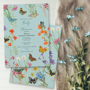Invitación Baby Shower de mariposas Blue Wildflowers