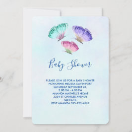 Invitación Baby Shower de mariposas color agua suave