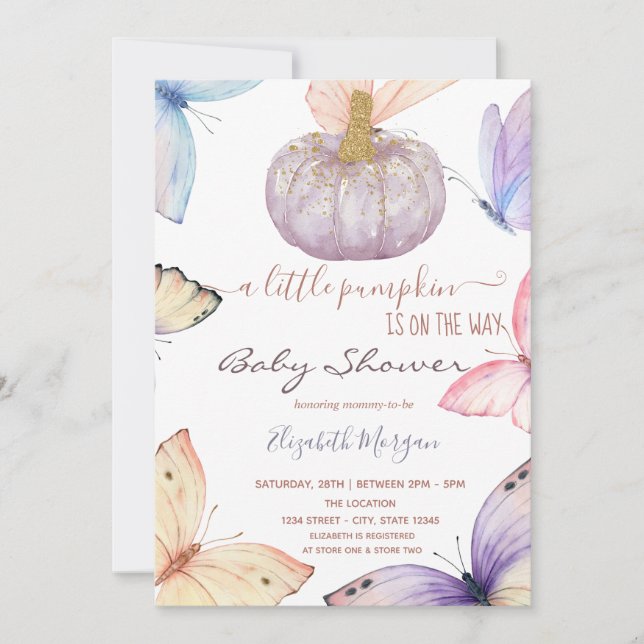 Invitación Baby Shower de mariposas de calabaza para pequeños (Anverso)