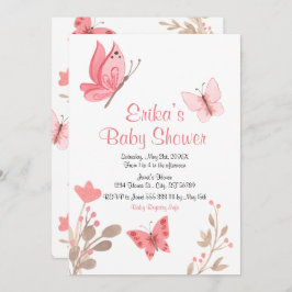 Invitación Baby Shower de mariposas florales cúpulas rosadas