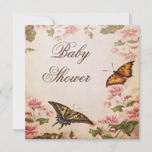 Invitación Baby Shower de Mariposas y Flor de Almendro Vintag