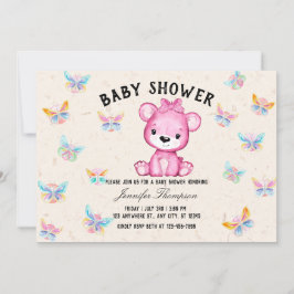 Invitación Baby Shower de mariposas y osos cortos