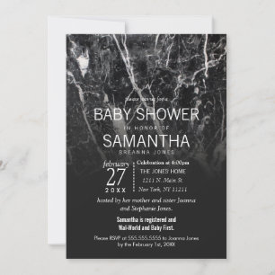 Invitación Baby Shower de mármol blanco y negro moderno invit