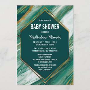 Invitación Baby Shower de mármol de oro abstracto de esmerald