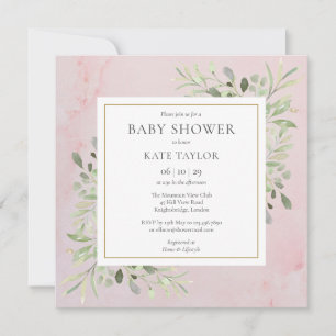 Invitación Baby Shower de mármol rosa con vegetación Sprink