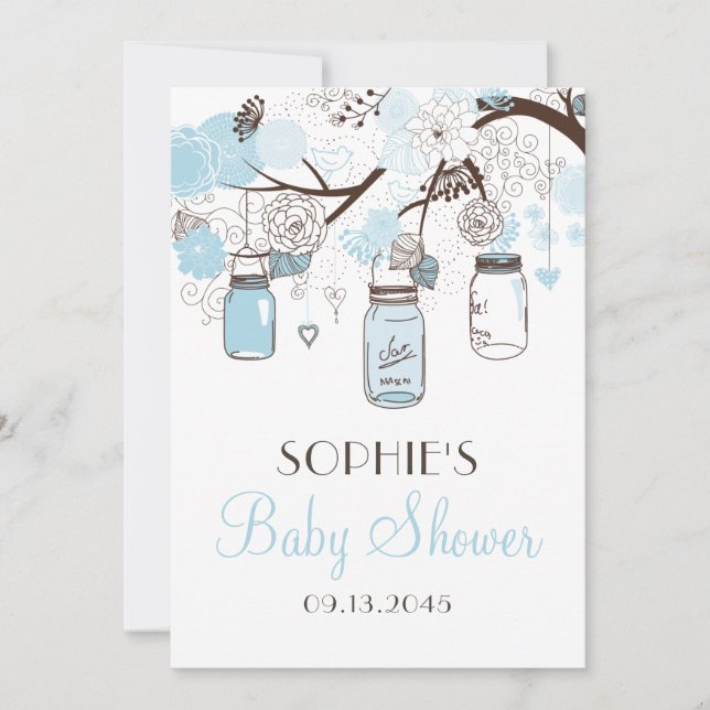 Invitación Baby Shower de mason azul claro (Anverso)