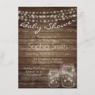 Invitación Baby Shower de Mason Jar Rústico Único en Madera