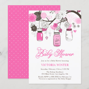 Invitación Baby Shower de Mason Jars colgante de color rosa c