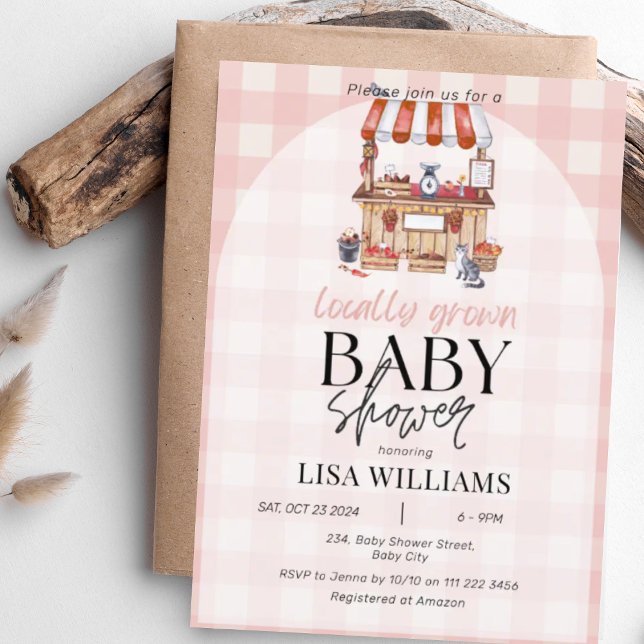 Invitación Baby Shower de mercado de cría local de bebés (Locally Grown Baby Farmer's Market Rustic Baby Shower Invitation)